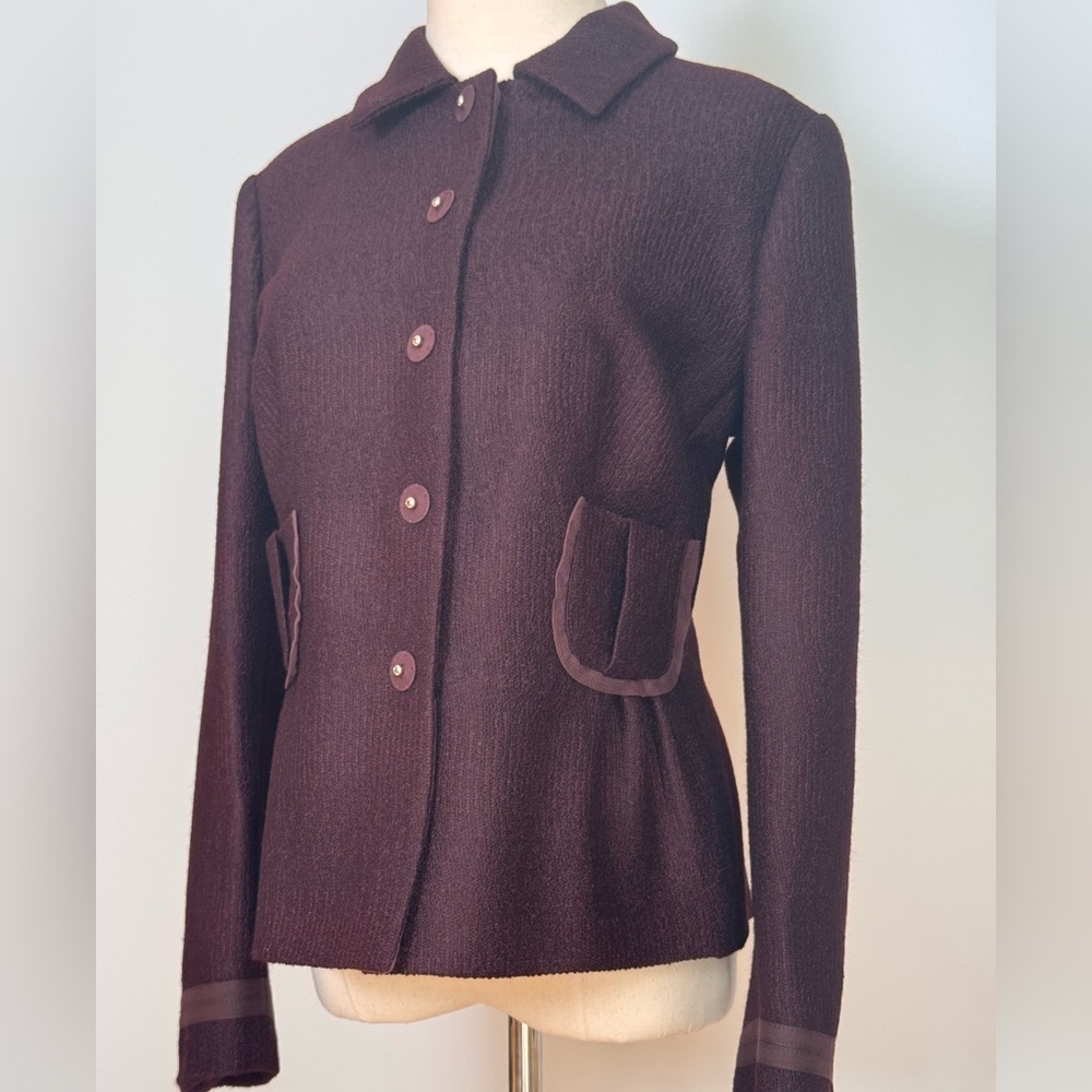 Prada Burgundy Wool Jacket with Pockets Size 46 - Picture 4 of 14